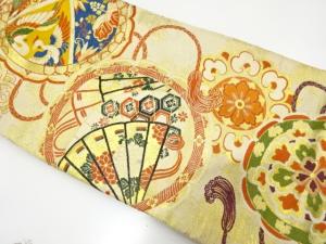 アンティーク　鏡裏に桧扇・華紋織り出し名古屋帯（材料）